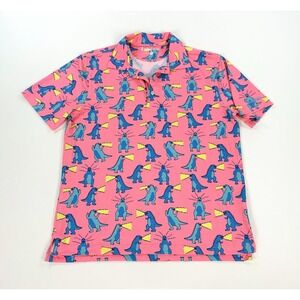 Chubbies Men's S The Hear Me Roar Dinosaur‎ Golf Polo Shirt Performance Pink